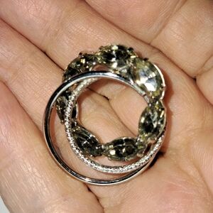 Marquise Rhinestone Double Circle Brooch (Silvertone)